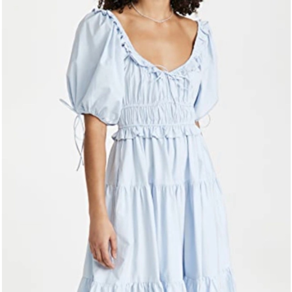En Saison Size XS Poplin‎ Tiered, Ruffle, Puff Sleeve Midi Dress (G)